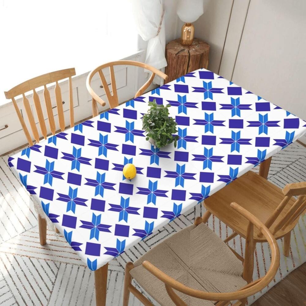 Tablecloth with Elastic Edge Geometric Pattern Rectangle Waterproof, Cover, 5 FT